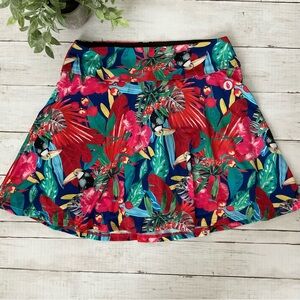 DonaJo brand Tropical Jungle Toucan vibrant colors print skort, pockets, shorts